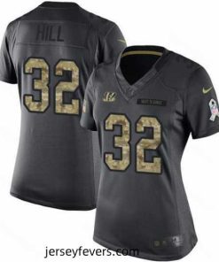Nike Bengals #32 Jeremy Hill Black Womens Stitched NFL Limited 2016 Salute to Service Jersey