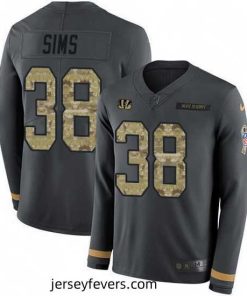 Nike Bengals 38 LeShaun Sims Anthracite Salute to Service Stitched NFL Limited Therma Long Sleeve Jersey