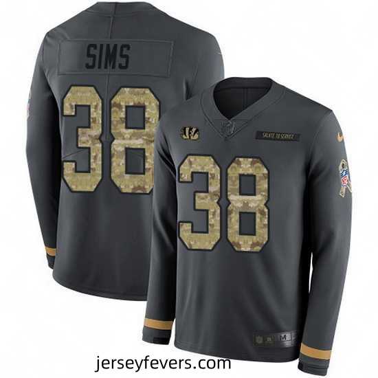 Nike Bengals 38 LeShaun Sims Anthracite Salute to Service Stitched NFL Limited Therma Long Sleeve Jersey