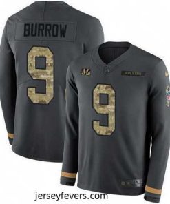 Nike Bengals 9 Joe Burrow Anthracite Salute to Service Stitched NFL Limited Therma Long Sleeve Jersey