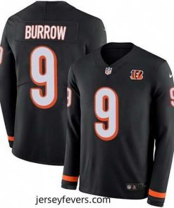Nike Bengals 9 Joe Burrow Black Team Color Stitched NFL Limited Therma Long Sleeve Jersey