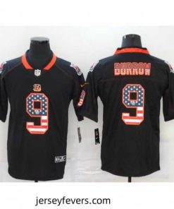 Nike Bengals 9 Joe Burrow Black USA Flag Fashion Limited Jersey