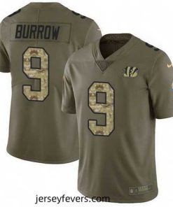 Nike Bengals 9 Joe Burrow Olive Camo Stitched NFL Limited 2017 Salute To Service Jersey