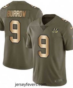 Nike Bengals 9 Joe Burrow Olive Gold Stitched NFL Limited 2017 Salute To Service Jersey