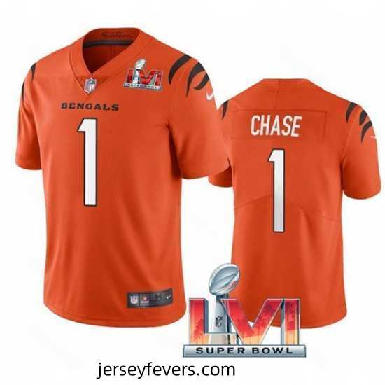 Nike Cincinati Bengals 1 Ja'Marr Chase Orange 2022 Super Bowl LVI Vapor Limited Jersey