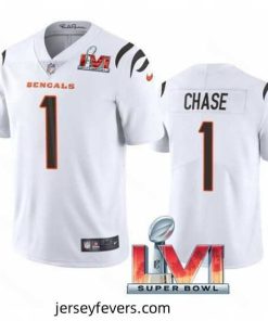 Nike Cincinati Bengals 1 Ja'Marr Chase White 2022 Super Bowl LVI Vapor Limited Jersey