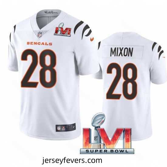 Nike Cincinati Bengals 28 Joe Mixon White 2022 Super Bowl LVI Vapor Limited Jersey