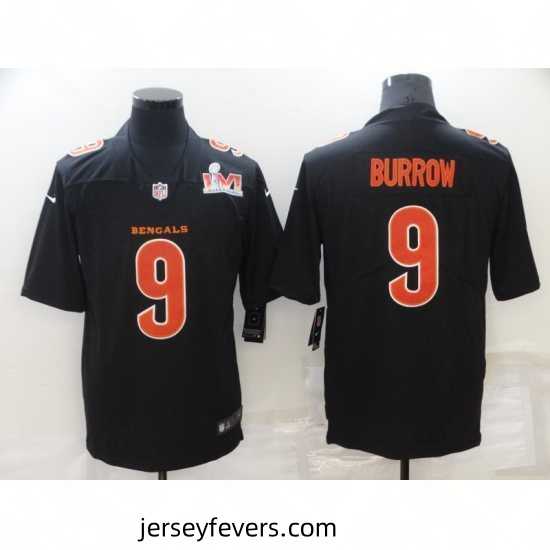 Nike Cincinati Bengals 9 Joe Burrow Black 2022 Super Bowl LVI Vapor Limited Jersey