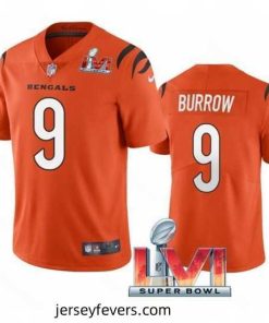 Nike Cincinati Bengals 9 Joe Burrow Orange 2022 Super Bowl LVI Vapor Limited Jersey