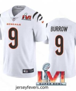 Nike Cincinati Bengals 9 Joe Burrow White 2022 Super Bowl LVI Vapor Limited Jersey