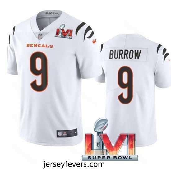 Nike Cincinati Bengals 9 Joe Burrow White 2022 Super Bowl LVI Vapor Limited Jersey