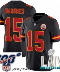Nike Kansas City Chiefs #15 Patrick Mahomes Black 2020 Super Bowl LIV Stitched NFL Limited Rush Jersey