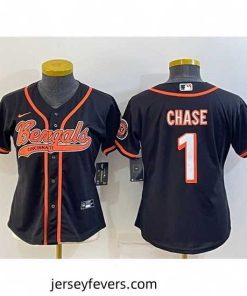 Cincinnati Bengals 1 Ja 27Marr Chase Black With Patch Cool Base Stitched Baseball Jersey