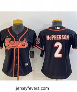Cincinnati Bengals 2 Evan McPherson Black With Patch Cool Base Stitched Baseball Jersey