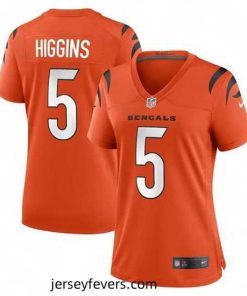 Cincinnati Bengals 5 Tee Higgins Orange Stitched Game Jersey