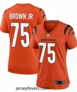 Cincinnati Bengals 75 Orlando Brown Jr  Orange Stitched Football Jersey  Run Small