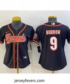 Cincinnati Bengals 9 Joe Burrow Black With Patch Cool Base Stitched Baseball Jersey