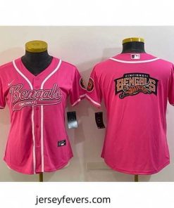 Cincinnati Bengals Pink Team Big Logo With Patch Cool Base Stitched Baseball Jersey