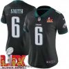 Philadelphia Eagles DeVonta Smith #6 Black 2024 2025 Super Bowl LIX F.U.S.E Stitched NFL Jersey