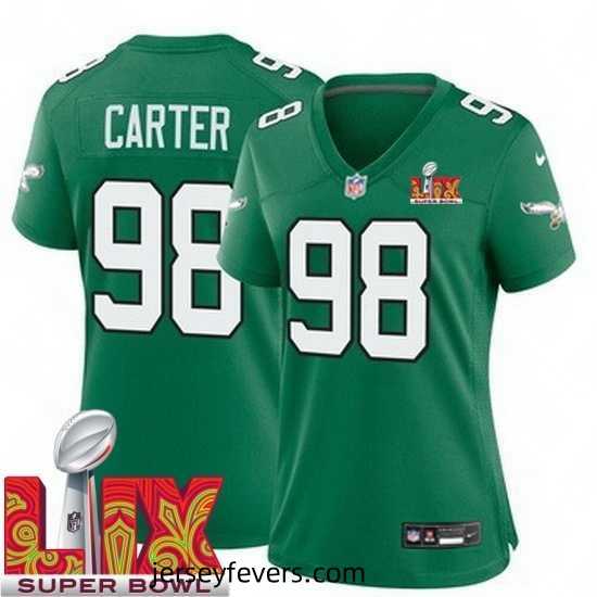 Philadelphia Eagles Jalen Carter #98 Kelly Green 2024 2025 Super Bowl LIX F.U.S.E Stitched NFL Jersey