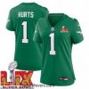 Philadelphia Eagles Jalen Hurts #1 Kelly Green 2024 2025 Super Bowl LIX F.U.S.E Stitched NFL Jersey