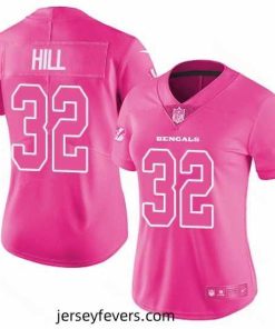 Womens Nike Bengals #32 Jeremy Hill Pink  Stitched NFL Limited Rush Fashion Jersey