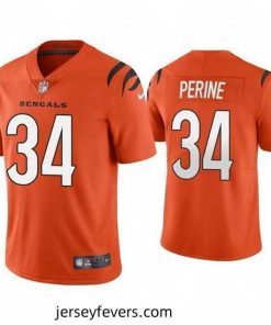 Cincinnati Bengals 34 Samaje Perine Orange Vapor Untouchable Limited Stitched Jersey