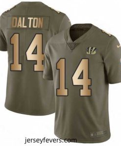 Nike Cincinnati Bengals 14 Andy Dalton Limited OliveGold 2017 Salute to Service NFL Jersey