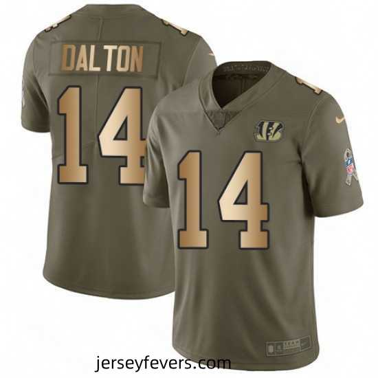 Nike Cincinnati Bengals 14 Andy Dalton Limited OliveGold 2017 Salute to Service NFL Jersey