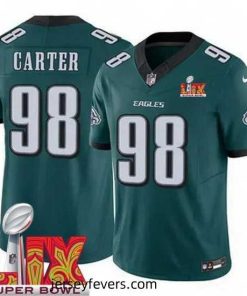 Philadelphia Eagles Jalen Carter #98 Green 2024 2025 Super Bowl LIX F.U.S.E Stitched NFL Jersey