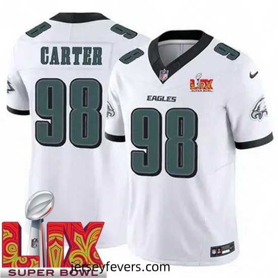 Philadelphia Eagles Jalen Carter #98 White 2024 2025 Super Bowl LIX F.U.S.E Stitched NFL Jersey