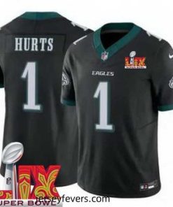 Philadelphia Eagles Jalen Hurts #1 Black 2024 2025 Super Bowl LIX F.U.S.E Stitched NFL Jersey