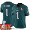 Philadelphia Eagles Jalen Hurts #1 Green 2024 2025 Super Bowl LIX F.U.S.E Stitched NFL Jersey