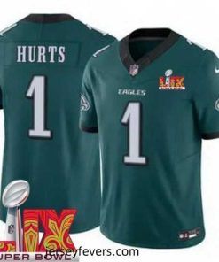 Philadelphia Eagles Jalen Hurts #1 Green 2024 2025 Super Bowl LIX F.U.S.E Stitched NFL Jersey